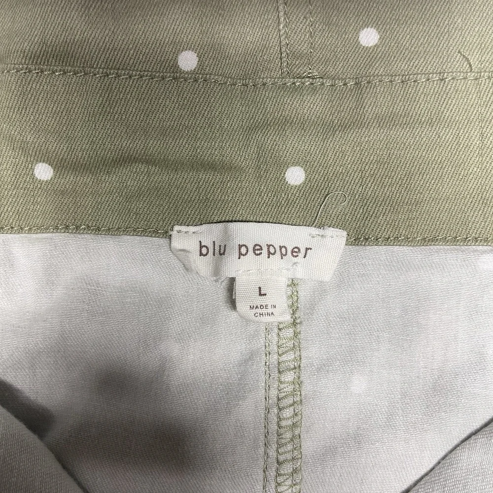 Blu‎ Pepper Polka Dot Paperbag Waist Large Mini Skirt Sage Green cottagecore